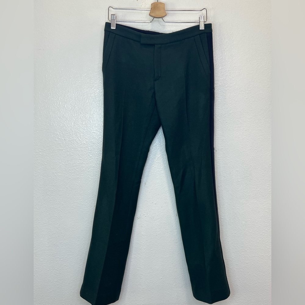 Joseph Dark Green‎ Wool Blend Black Side Panel Straight Leg Pants, Size 38 US S